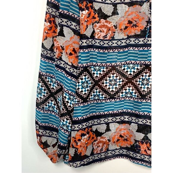 Wet Seal Women's Floral V Neck Tie Balloon Sleeve Blouse Multicolor Size 1X - Picture 2 of 8